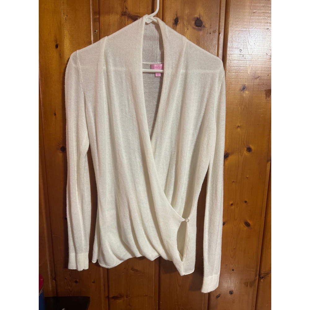 Lilly Pulitzer White Wrap Sweater Long Sleeve Surplice Knit Top Medium